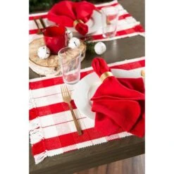 DII® Red Tinsel Plaid Fringed Placemats, 6ct. -Northlight Sale Store D540023S 5