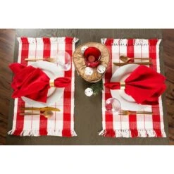 DII® Red Tinsel Plaid Fringed Placemats, 6ct. -Northlight Sale Store D540023S 6