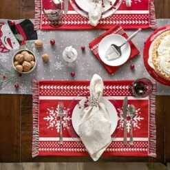DII® Nordic Snowflake Stripe Jacquard Placemats, 4ct. -Northlight Sale Store D540033S 5