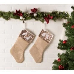 DII® Champagne Sequin Linen Holiday Stocking Set -Northlight Sale Store D540058S 5