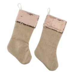 DII® Champagne Sequin Linen Holiday Stocking Set -Northlight Sale Store D540058S 7
