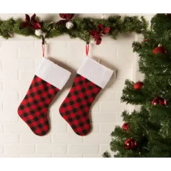 DII® Red & Black Buffalo Check Holiday Stockings Set -Northlight Sale Store D540060S 3