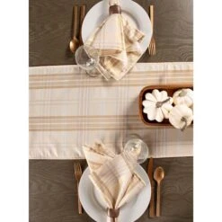 DII® 108" Cream Metallic Plaid Table Runner -Northlight Sale Store D540094S 6