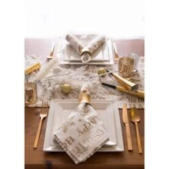 DII® 108" Gold Christmas Collage Table Runner -Northlight Sale Store D540100S 5