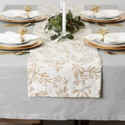 DII® 108" Metallic Holly Leaves Table Runner -Northlight Sale Store D540102S 9