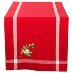 DII® 72" Red Embroidered Mistletoe Corner With Border Table Runner