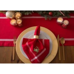 DII® 72" Red Embroidered Mistletoe Corner With Border Table Runner 13 DII® 72" Red Embroidered Mistletoe Corner With Border Table Runner -Northlight Sale Store D540104S 6