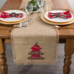 DII® 108" Embroidered Tree Burlap Table Runner -Northlight Sale Store D540105S 3