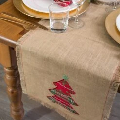 DII® 108" Embroidered Tree Burlap Table Runner -Northlight Sale Store D540105S 5