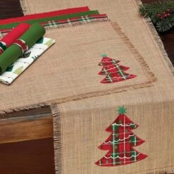DII® 108" Embroidered Tree Burlap Table Runner -Northlight Sale Store D540105S 6