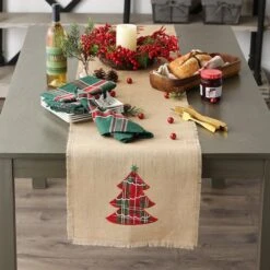 DII® 108" Embroidered Tree Burlap Table Runner -Northlight Sale Store D540105S 7