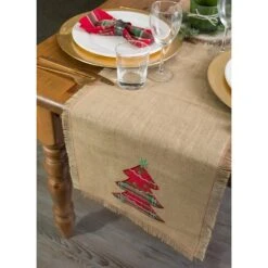 DII® 72" Embroidered Tree Burlap Table Runner -Northlight Sale Store D540106S 5