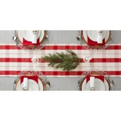 DII® 72" Red Tinsel Plaid Fringed Table Runner -Northlight Sale Store D540107S 10