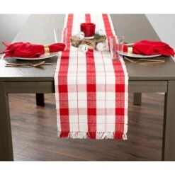 DII® 72" Red Tinsel Plaid Fringed Table Runner -Northlight Sale Store D540107S 7
