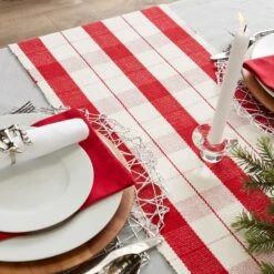 DII® 72" Red Tinsel Plaid Fringed Table Runner -Northlight Sale Store D540107S 8