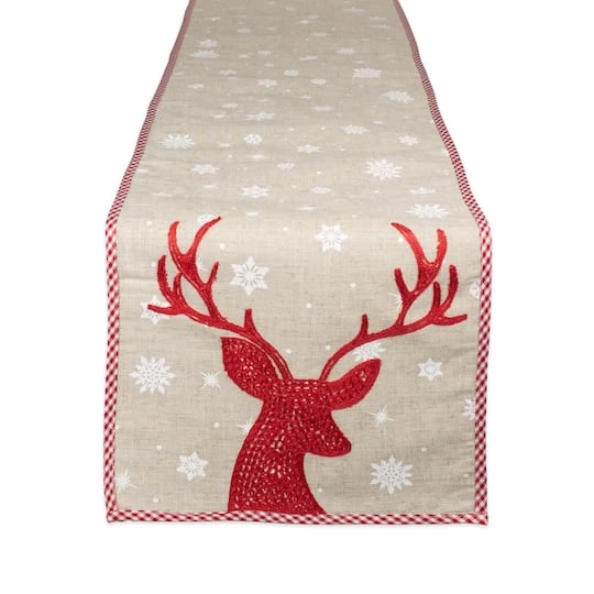 DII® 70" Red Reindeer Embroidered Table Runner 2 DII® 70" Red Reindeer Embroidered Table Runner - Image 2