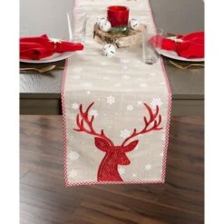 DII® 70" Red Reindeer Embroidered Table Runner 11 DII® 70" Red Reindeer Embroidered Table Runner -Northlight Sale Store D540110S 2