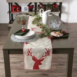 DII® 108" Red Reindeer Embroidered Table Runner -Northlight Sale Store D540115S 10