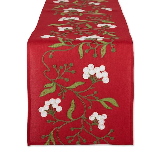 DII® 70" Red Mistletoe Embroidered Table Runner 2 DII® 70" Red Mistletoe Embroidered Table Runner - Image 2