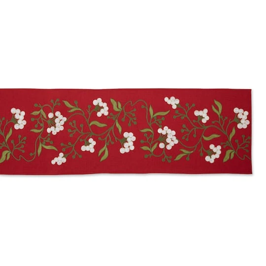 DII® 70" Red Mistletoe Embroidered Table Runner 3 DII® 70" Red Mistletoe Embroidered Table Runner - Image 3