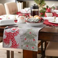 DII® 70" Grey Snowman Embroidered Table Runner -Northlight Sale Store D540118S 3