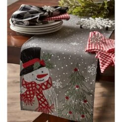 DII® 70" Grey Snowman Embroidered Table Runner -Northlight Sale Store D540118S 5