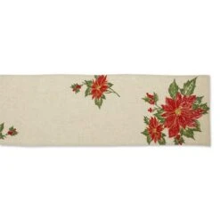 DII® 70" Cream Poinsettia Holly Embroidered Table Runner -Northlight Sale Store D540119S 2