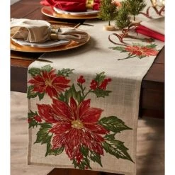 DII® 70" Cream Poinsettia Holly Embroidered Table Runner -Northlight Sale Store D540119S 3
