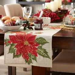 DII® 70" Cream Poinsettia Holly Embroidered Table Runner -Northlight Sale Store D540119S 5