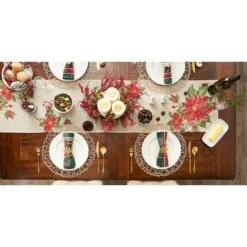 DII® 70" Cream Poinsettia Holly Embroidered Table Runner -Northlight Sale Store D540119S 7