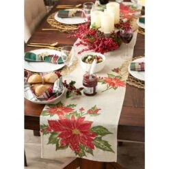 DII® 70" Cream Poinsettia Holly Embroidered Table Runner -Northlight Sale Store D540119S 8