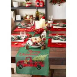 DII® 70" Green Merry Christmas Truck Embroidered Table Runner -Northlight Sale Store D540120S 4