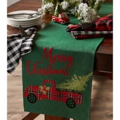 DII® 70" Green Merry Christmas Truck Embroidered Table Runner -Northlight Sale Store D540120S 7