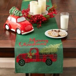 DII® 70" Green Merry Christmas Truck Embroidered Table Runner -Northlight Sale Store D540120S 8