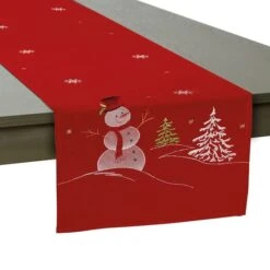 DII® 70" Red Embroidered Snowman Table Runner -Northlight Sale Store D540121S 5