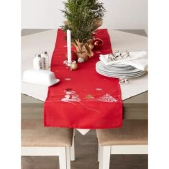 DII® 70" Red Embroidered Snowman Table Runner -Northlight Sale Store D540121S 7