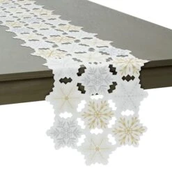 DII® 54" White And Gold Embroidered Snowflakes Table Runner -Northlight Sale Store D540123S 3