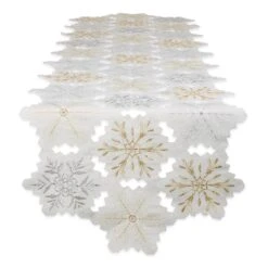 DII® 54" White And Gold Embroidered Snowflakes Table Runner -Northlight Sale Store D540123S 5