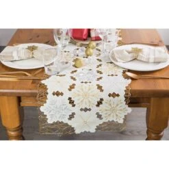 DII® 54" White And Gold Embroidered Snowflakes Table Runner -Northlight Sale Store D540123S 6