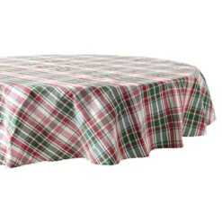 DII® 70" Round Yuletide Plaid Tablecloth