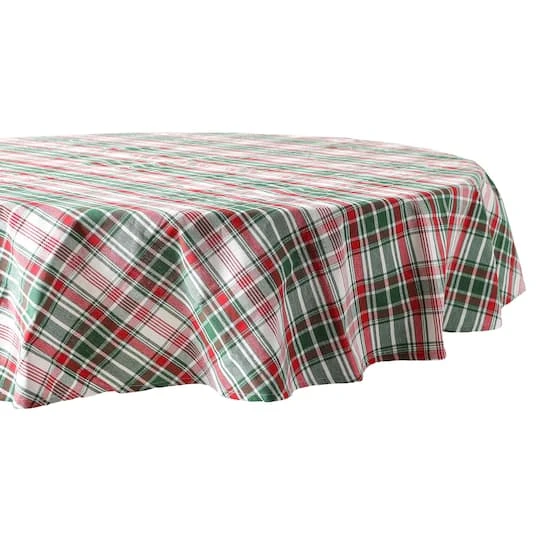 DII® 70" Round Yuletide Plaid Tablecloth 1 DII® 70" Round Yuletide Plaid Tablecloth