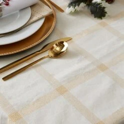 DII® 120" Gold Lurex Plaid Tablecloth -Northlight Sale Store D540150S 10