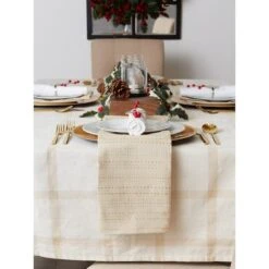 DII® 120" Gold Lurex Plaid Tablecloth -Northlight Sale Store D540150S 5