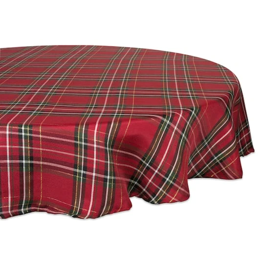 DII® 70" Round Holiday Metallic Plaid Tablecloth 2 DII® 70" Round Holiday Metallic Plaid Tablecloth - Image 2