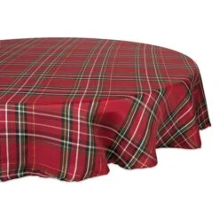 DII® 70" Round Holiday Metallic Plaid Tablecloth