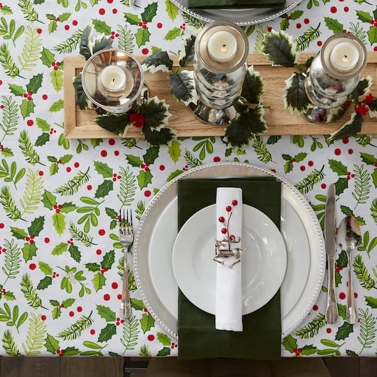 DII® 52" Boughs Of Holly Print Tablecloth 6 DII® 52" Boughs Of Holly Print Tablecloth - Image 6