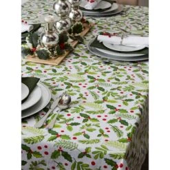 DII® 52" Boughs Of Holly Print Tablecloth 19 DII® 52" Boughs Of Holly Print Tablecloth -Northlight Sale Store D540184S 8