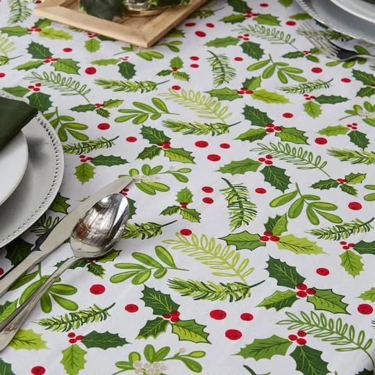 DII® 52" Boughs Of Holly Print Tablecloth 10 DII® 52" Boughs Of Holly Print Tablecloth - Image 10