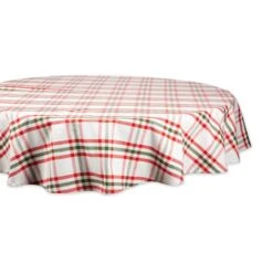 DII® 70" Round Jolly Tree Collection Nutcracker Plaid Tablecloth