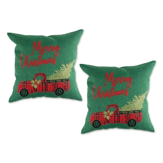 DII® Merry Christmas Truck Embroidered Pillow Cover Set 2 DII® Merry Christmas Truck Embroidered Pillow Cover Set - Image 2